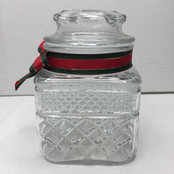 Vintage Anchor Hocking Wexford Square Christmas Glass Candy Jar Canister - Picture 3 of 11